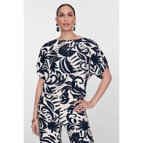 Geisha gebloemde blousetop donkerblauw afbeelding