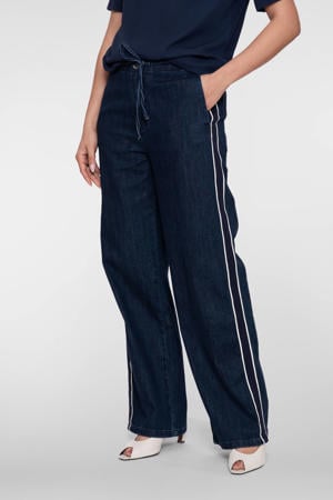 wide leg regular waist gestreepte casual broek donkerblauw