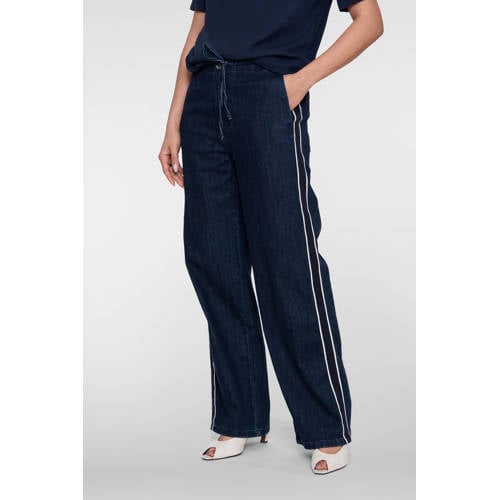 Geisha wide leg regular waist gestreepte casual broek donkerblauw afbeelding