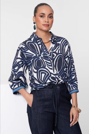 gebloemde blouse donkerblauw