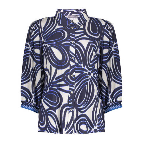 Geisha gebloemde blouse donkerblauw afbeelding