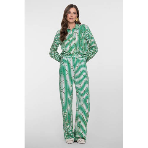 Geisha gestreepte blouse groen afbeelding