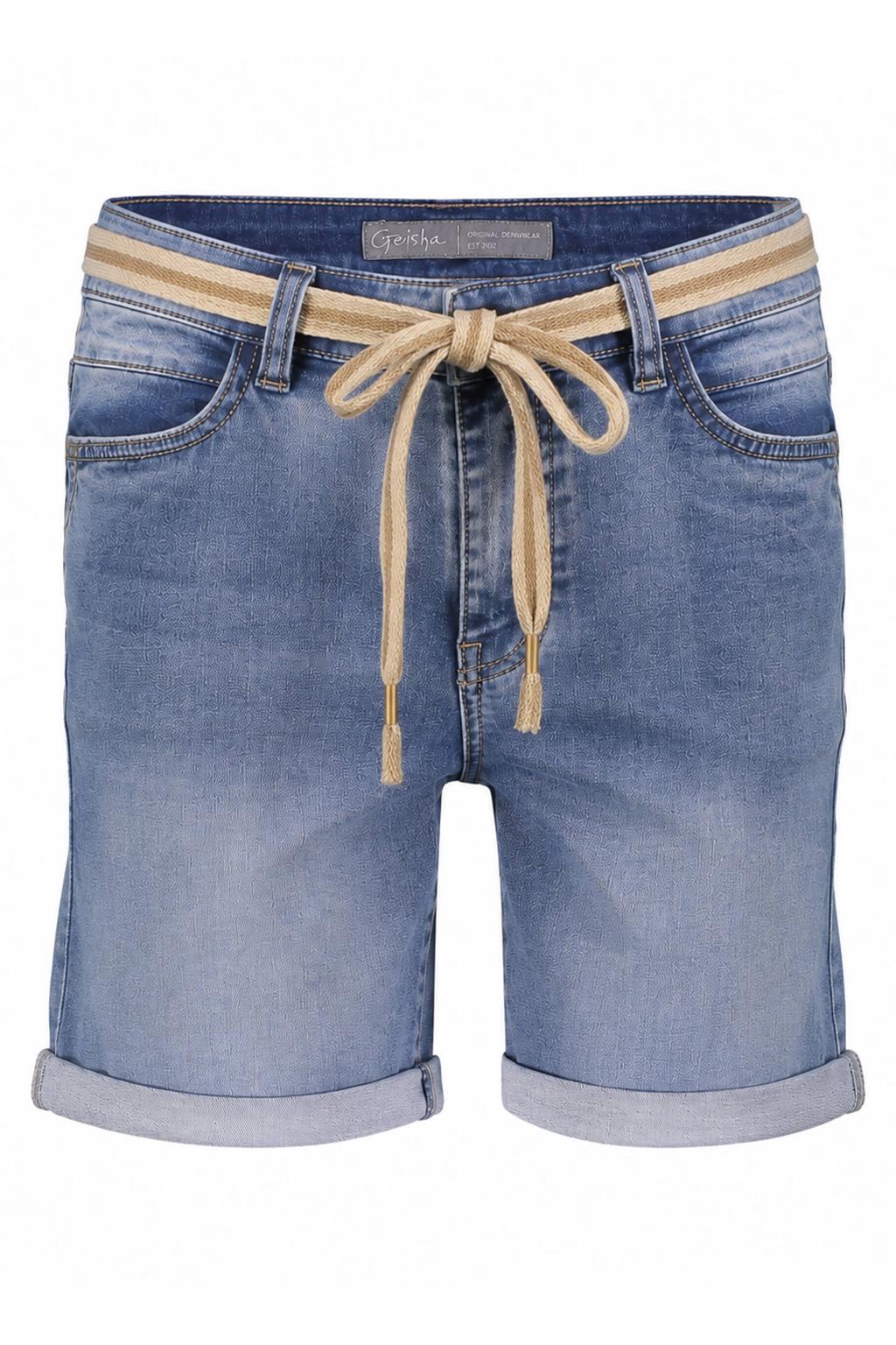 Medium blue denim dames Geisha slim regular waist short van denim met effen