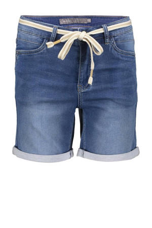 slim regular waist short dark blue denim