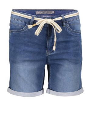 slim regular waist short dark blue denim