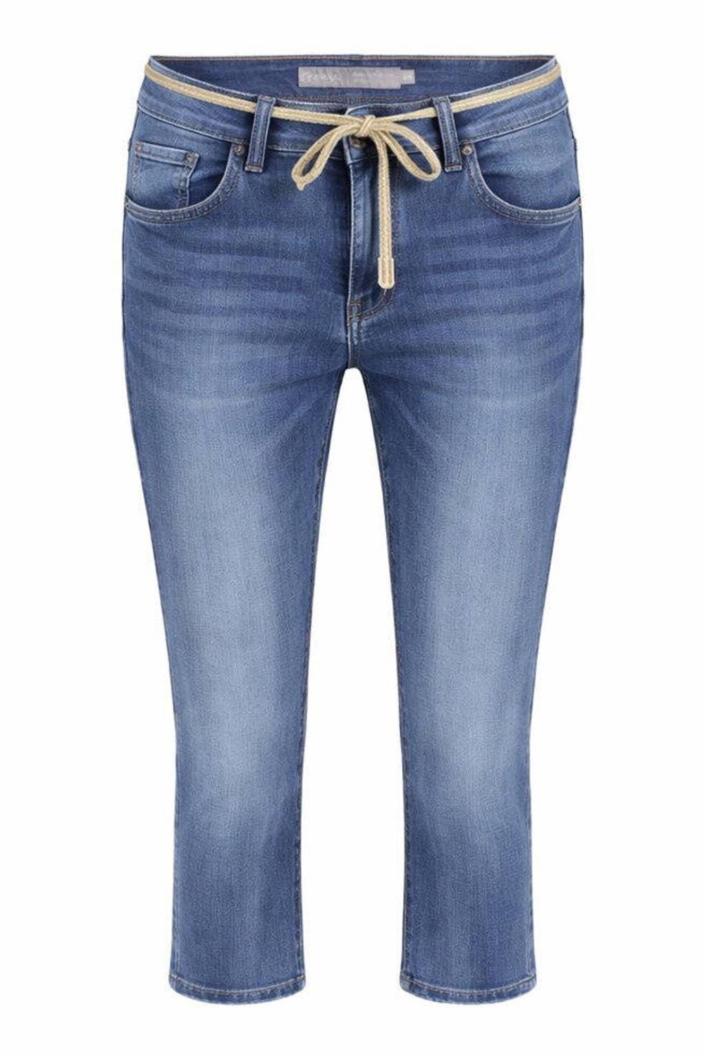 Medium blue denim dames Geisha capri van denim met skinny fit, regular waist, rits- en knoopsluiting en effen