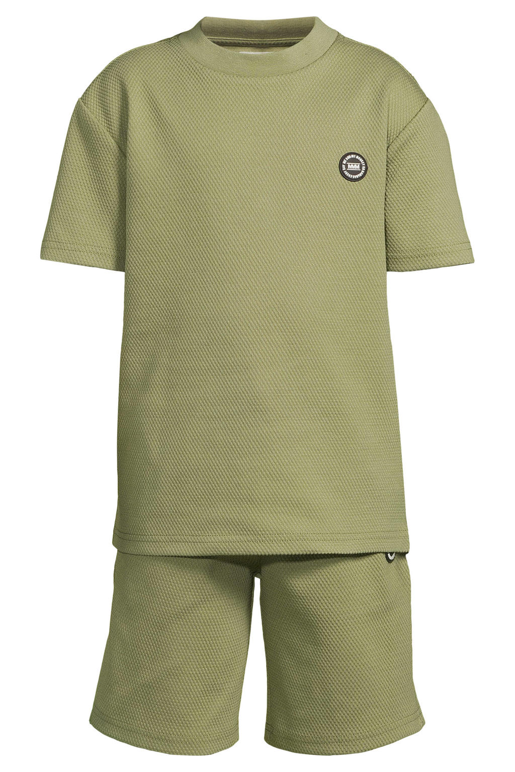 Me & My Monkey T-shirt + korte broek met textuur olijfgroen