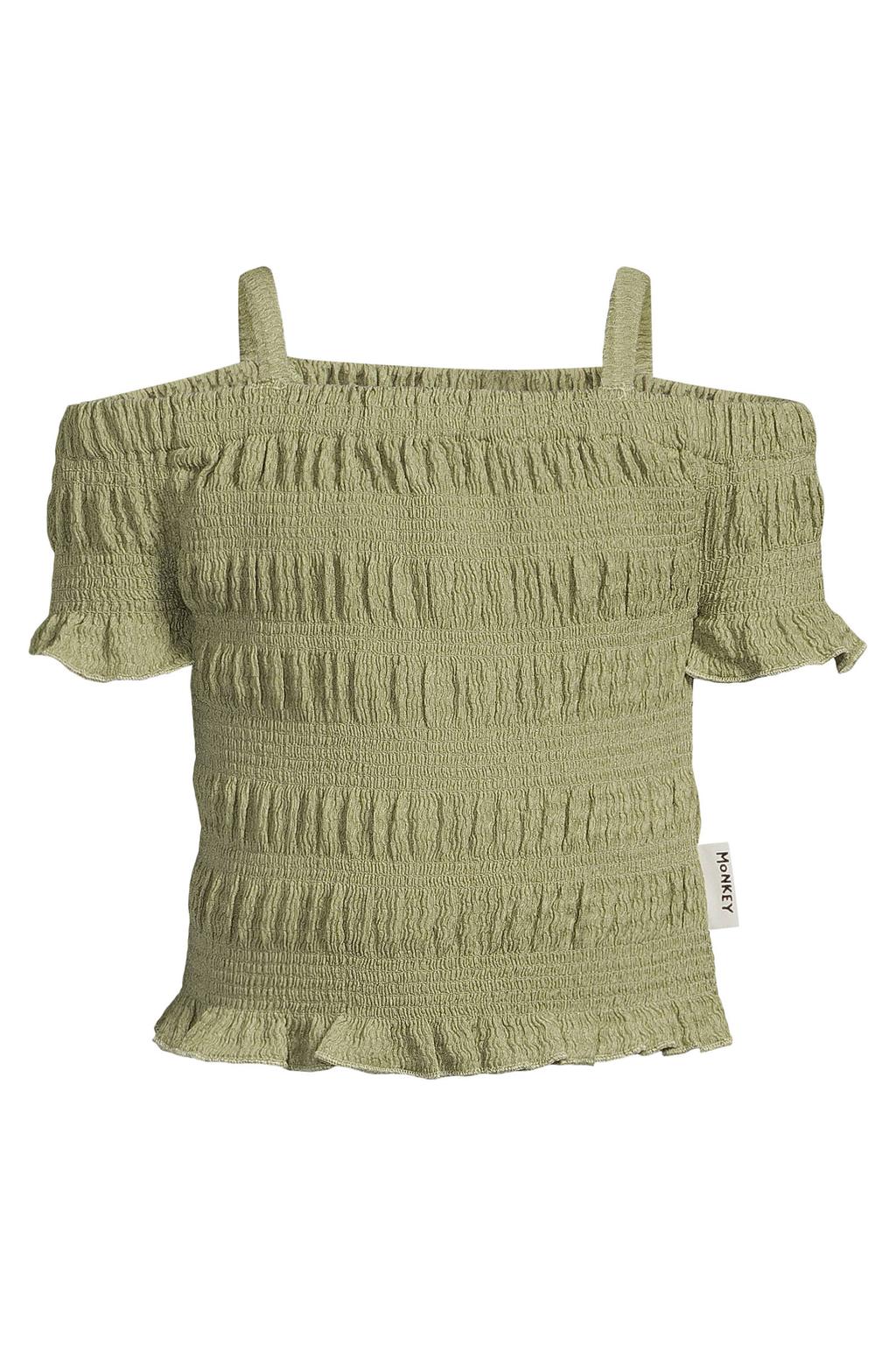 Groene meisjes Me & My Monkey off shoulder top van polyester met korte mouwen en ruches