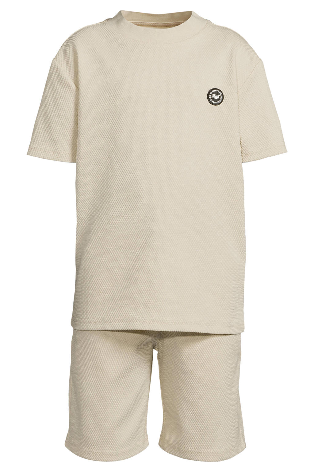 Me & My Monkey T-shirt + korte broek met textuur beige