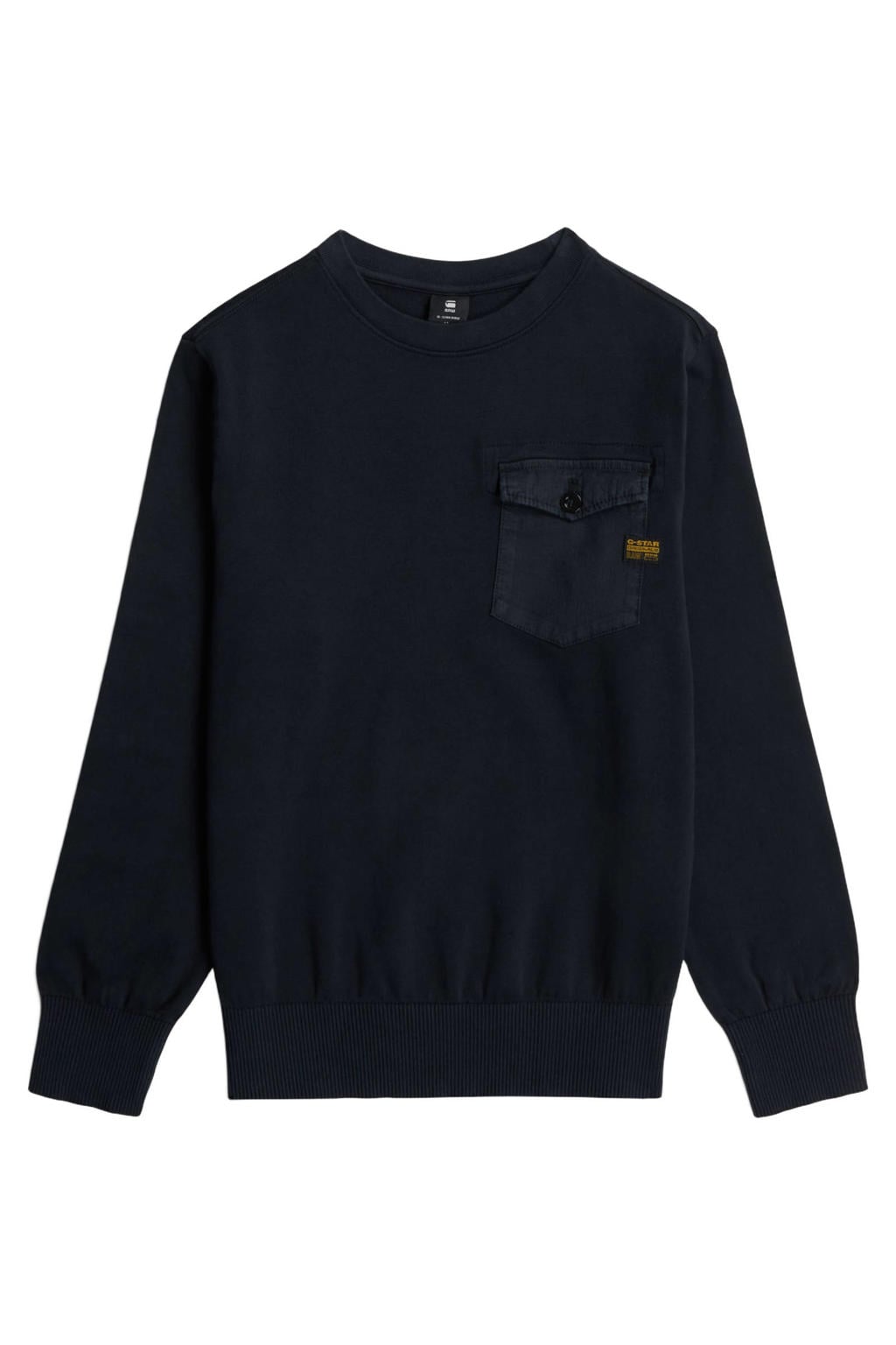 Donkerblauwe jongens G-STAR sweater met effen, lange mouwen en ronde hals