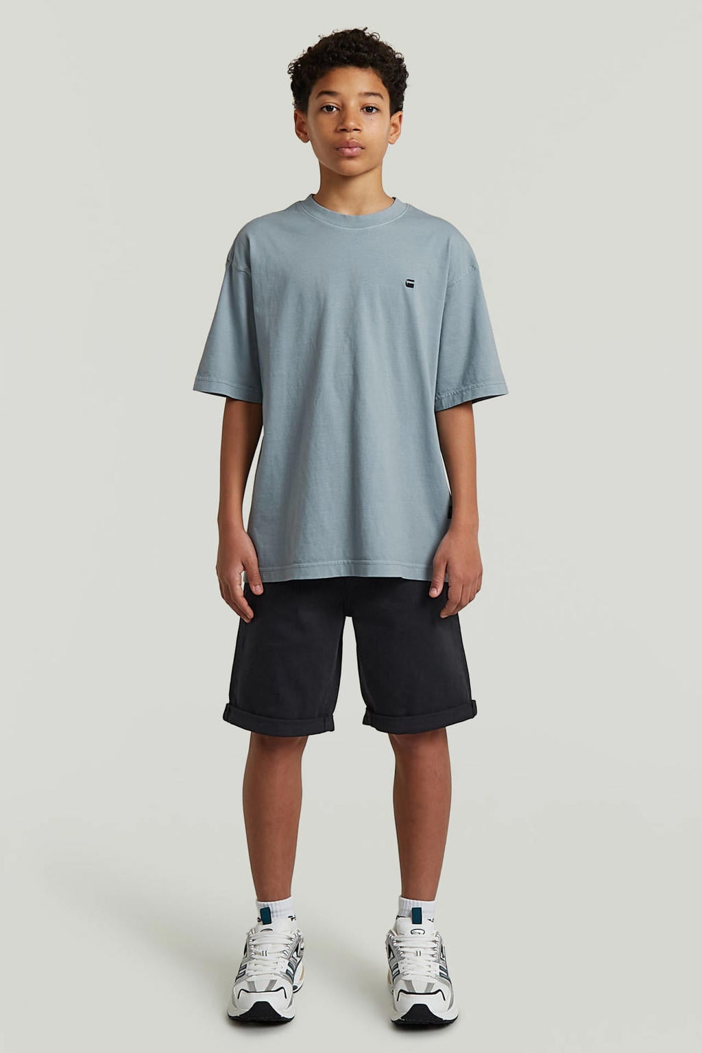 Lichtblauwe jongens G-STAR T-shirt van katoen met backprint, korte mouwen en ronde hals