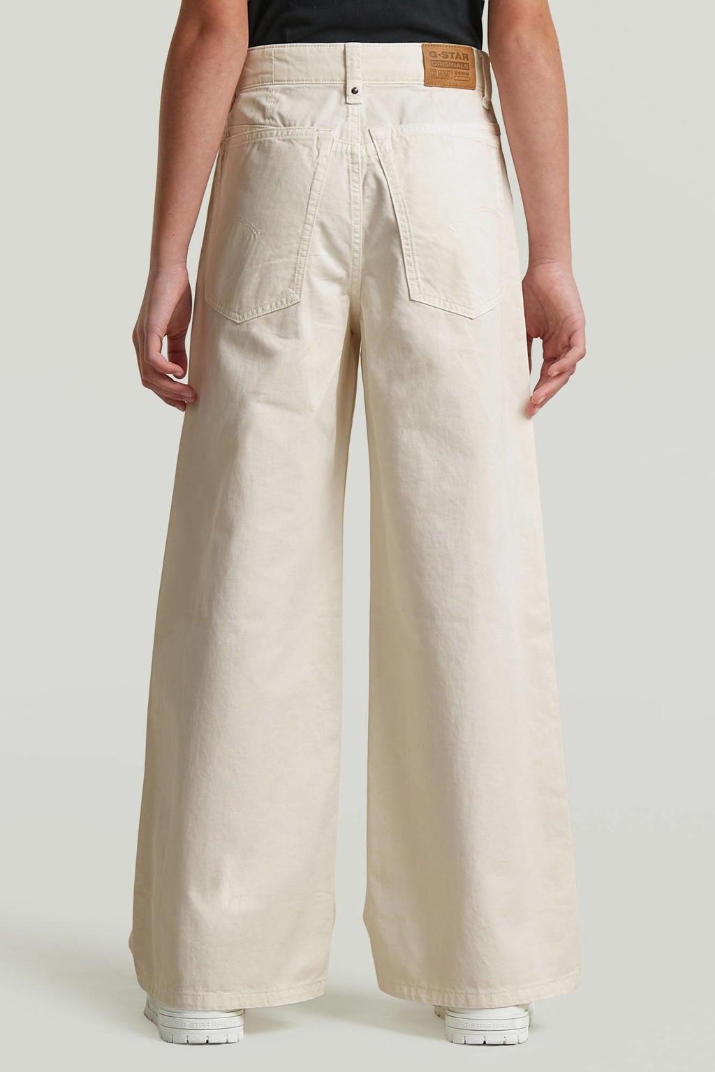 Beige meisjes G-STAR loose fit jeans van denim met wijde pijpen, high waist en effen