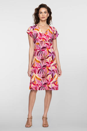 ZESICA Dames 2023 Boheemse zomer geruite vierkante hals pofmouwen ruches vloeiende strand midi-jurk, PINK, M