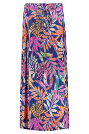 thumbnail: Blauw en roze dames Geisha gebloemde maxi rok gemaakt van viscose en met elastische tailleband met koord