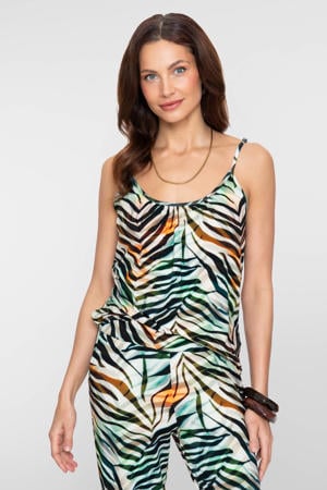 gestreepte top met dierenprint groen