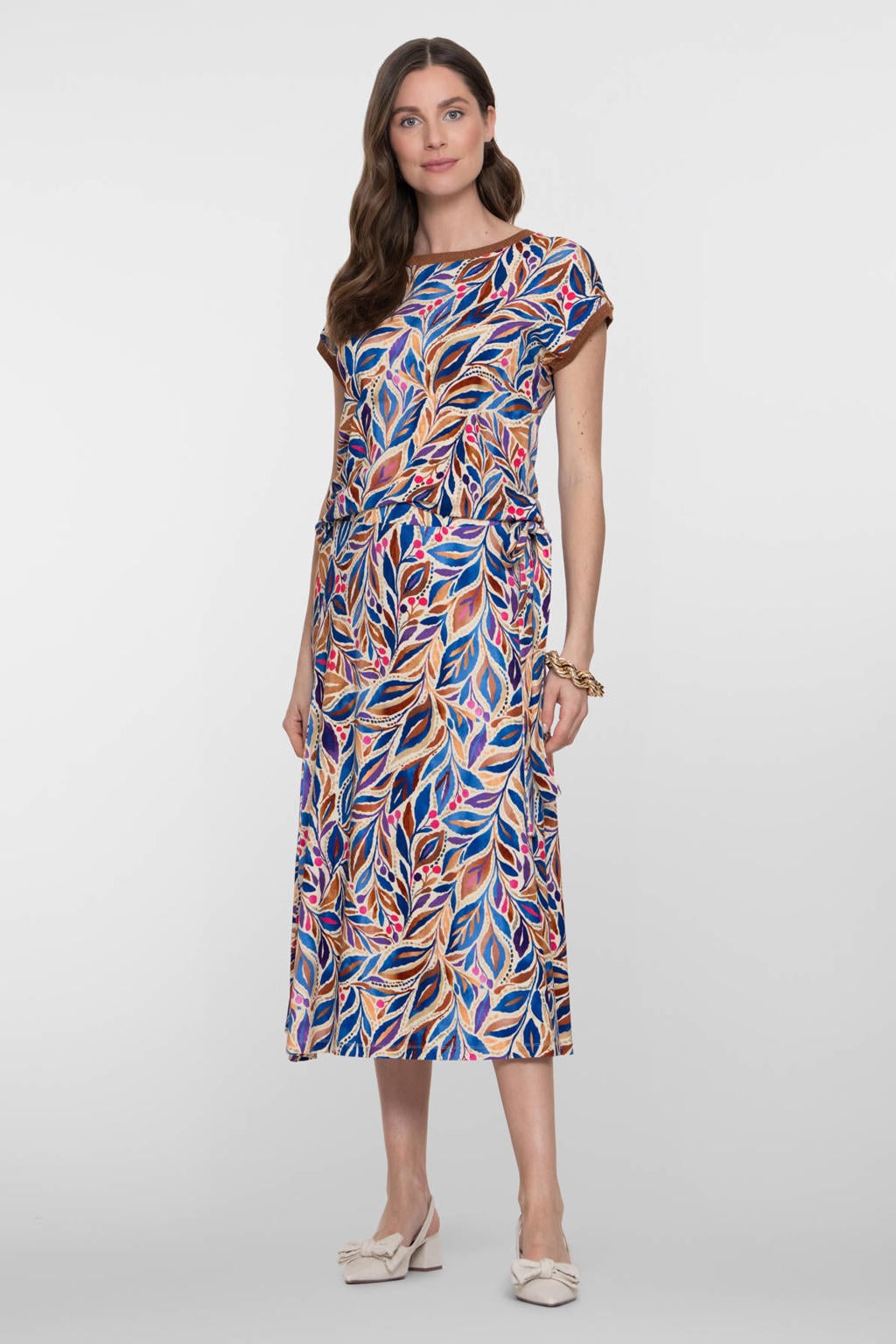 Blauw, paars en beige dames Geisha kokerrok gemaakt van viscose en met striksluiting