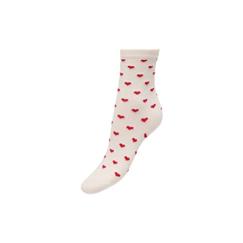ONLY sokken ONLNICOLE met hartjes ecru/rood afbeelding