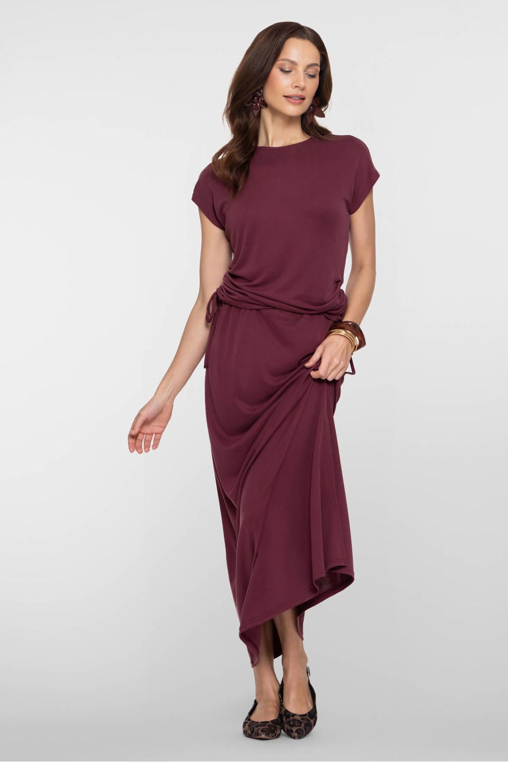 Aubergine dames Geisha kokerrok gemaakt van modal en met elastische tailleband