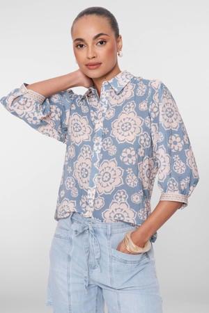 gebloemde blouse blauw