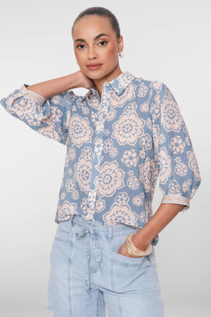 gebloemde blouse blauw