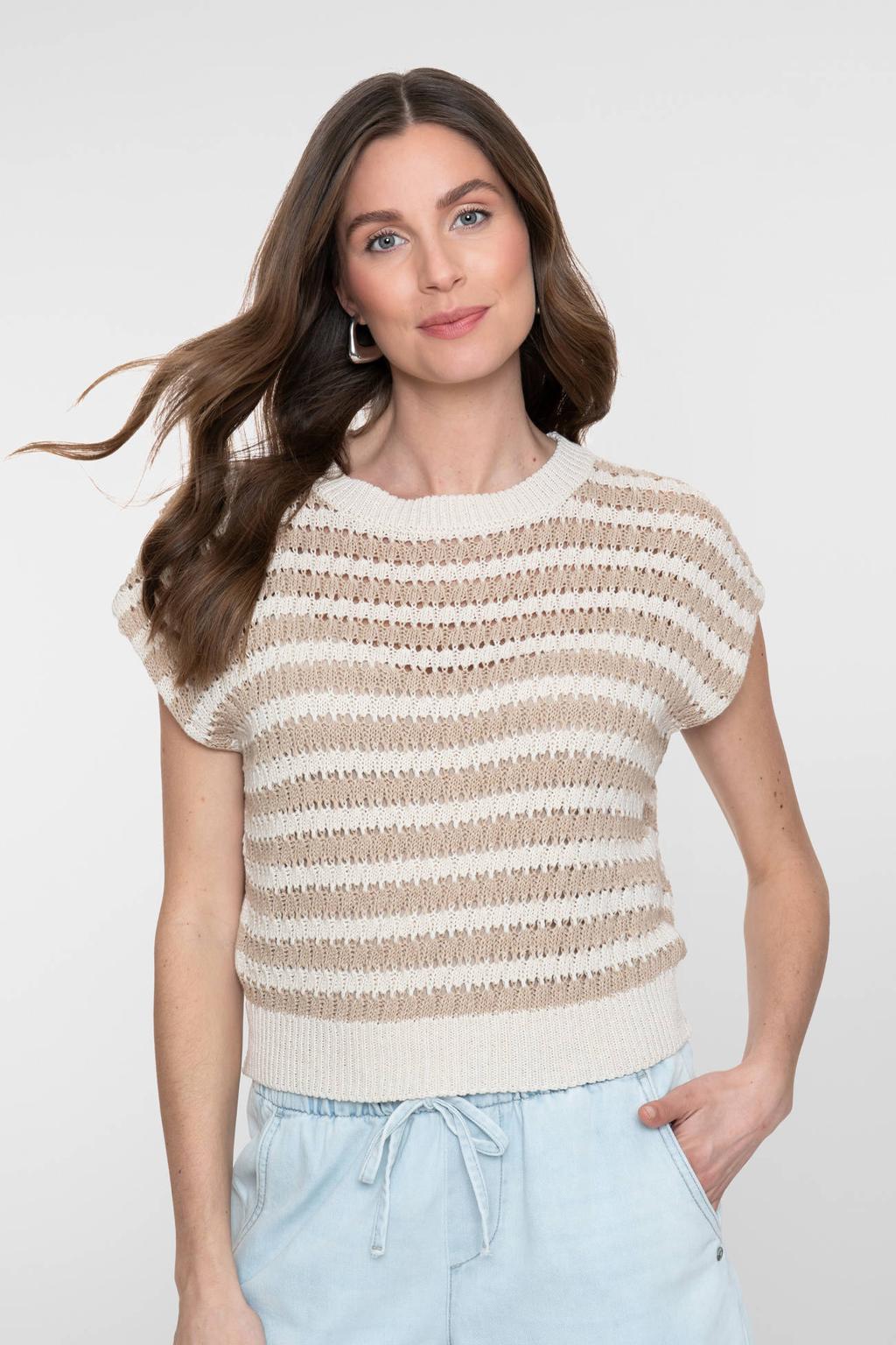 Geisha gestreepte top taupe