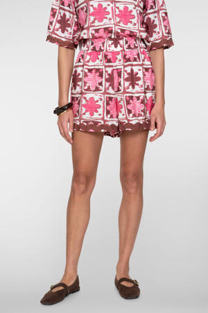 high waist gebloemde casual short roze