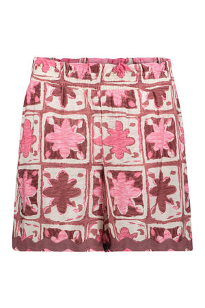 high waist gebloemde casual short roze