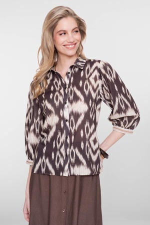 katoenen blouse met print - bruin