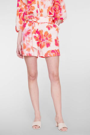 high waist gebloemde casual short roze