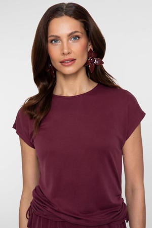 aansluitend top met rijgdetail - aubergine