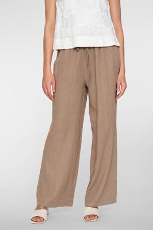 regular waist broek met linnen bruin
