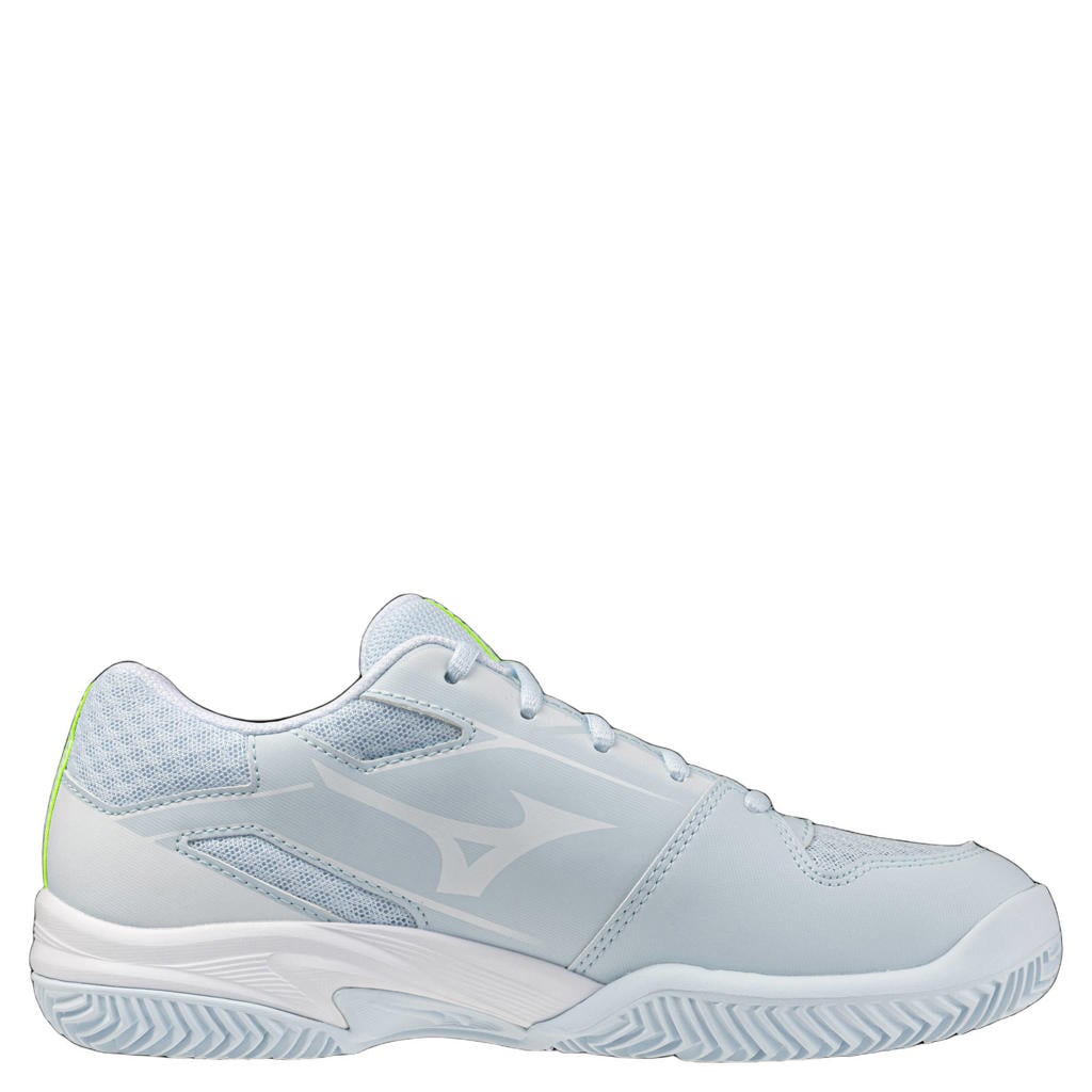 Lichtblauw en gele dames Mizuno Break Shot 5 CC Tennisschoenen van 85% synthetisch/15% textiel met veters