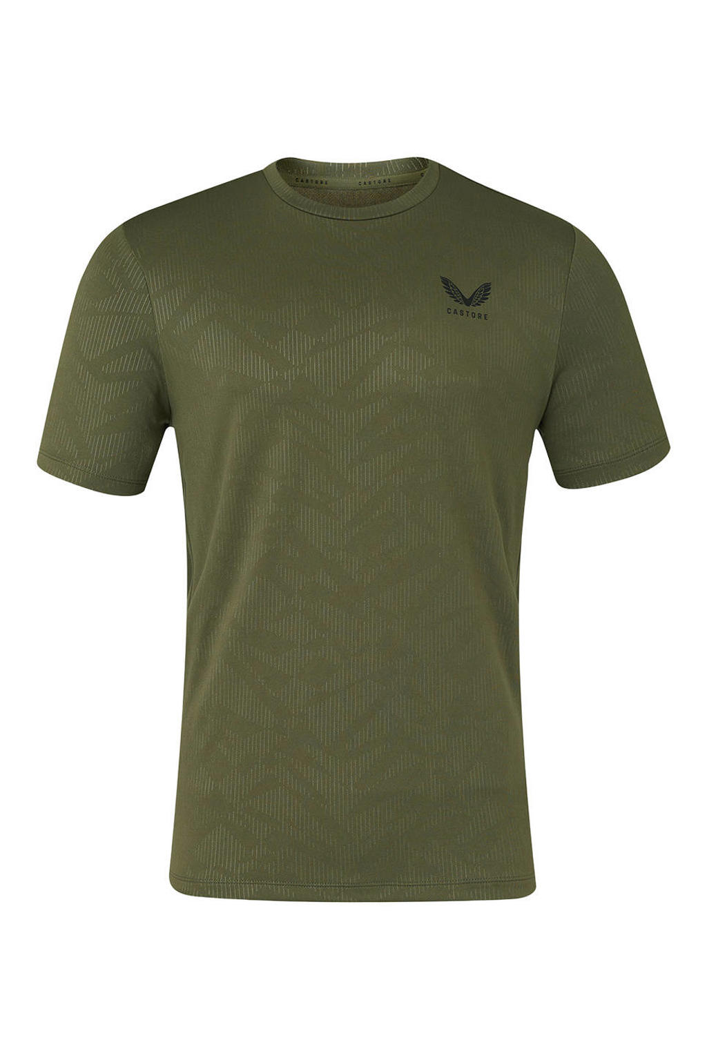 Groen en zwarte heren Castore sportshirt van polyester met effen, korte mouwen en ronde hals