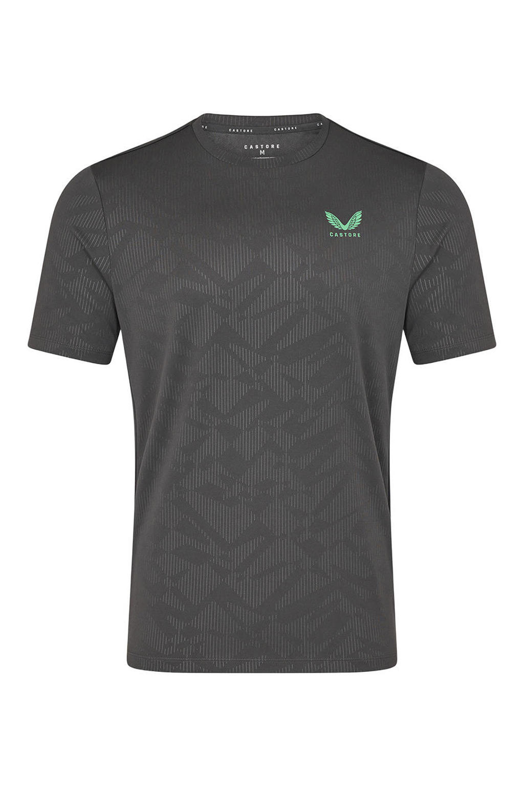 Grijs en groene heren Castore slim T-shirt van polyester met effen, korte mouwen en ronde hals