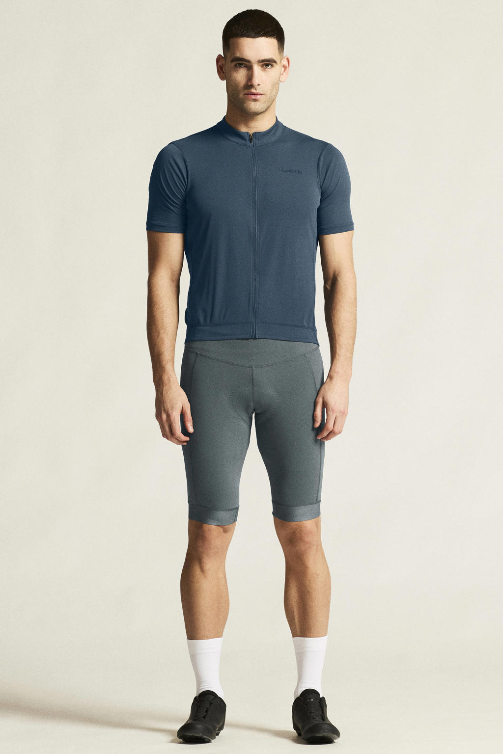 Blauwe heren Craft Everyday fietsshirt van polyester met korte mouwen en opstaande kraag