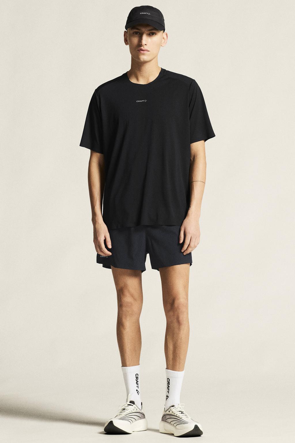 Zwarte heren Craft sportshirt van polyester met effen, korte mouwen en ronde hals