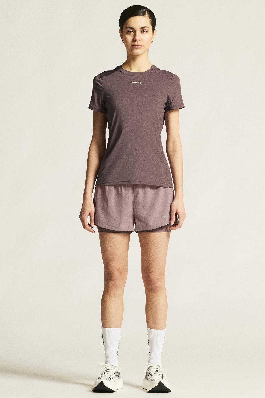 Taupe dames Craft Essence sportshirt van polyester met korte mouwen en ronde hals