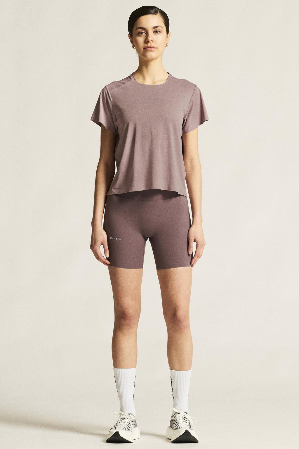 Oudroze dames Craft sportshirt Hypervent van polyester met effen, korte mouwen en ronde hals