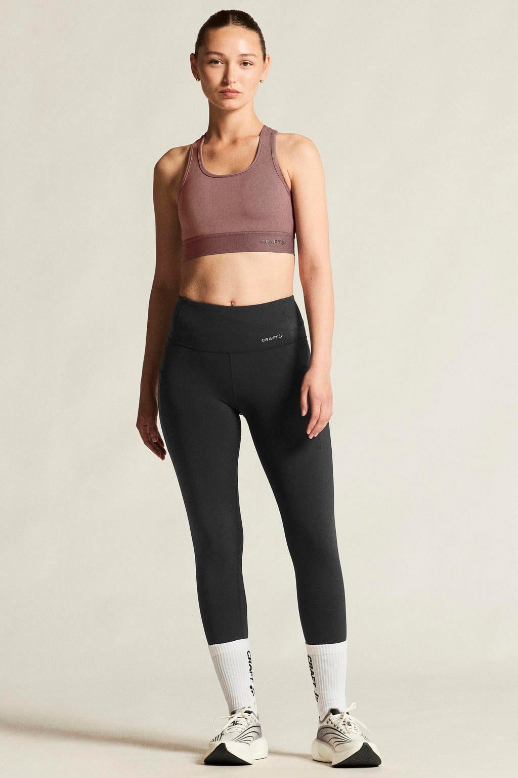 Zwarte dames Craft sportlegging ADV Essence van polyamide met slim fit, regular waist en effen