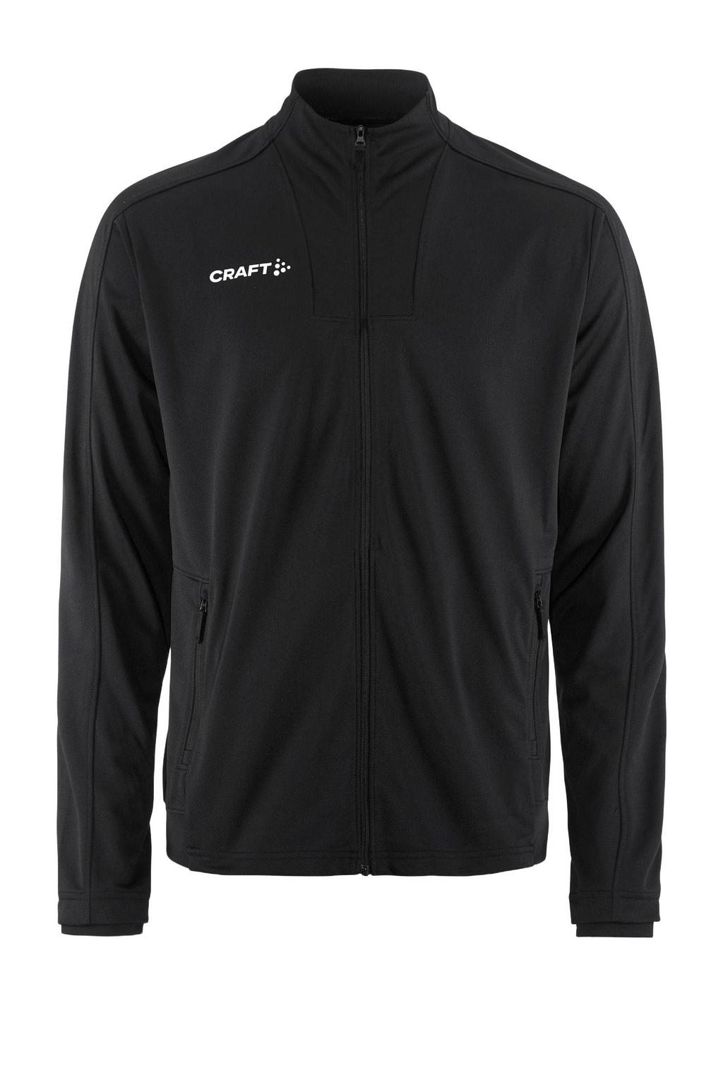Zwarte heren Craft Evolve 2.0 senior trainingsjack van polyester met lange mouwen, opstaande kraag en ritssluiting