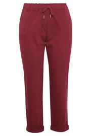 thumbnail: Donkerrode dames Paprika broek van katoen met striksluiting en effen