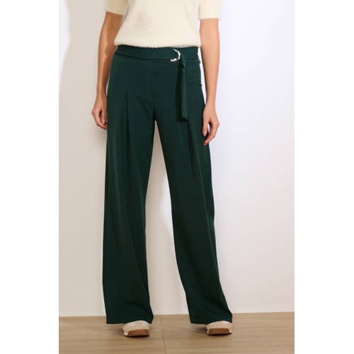 LOLALIZA Wide leg high waist broek donkergroen afbeelding