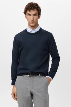 trui met wol gebreid marineblauw