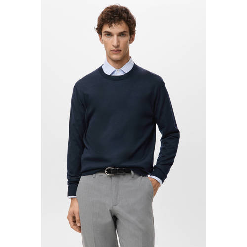 Mango Man trui met wol gebreid marineblauw afbeelding