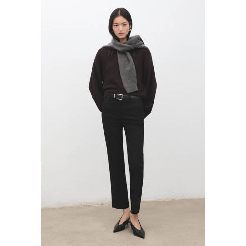 Mango slim high waist broek zwart afbeelding