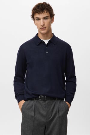 trui met wol fijn gebreid donkerblauw