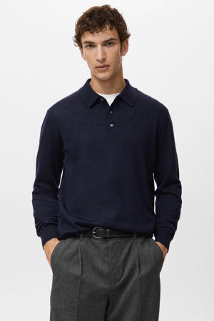 trui met wol fijn gebreid donkerblauw