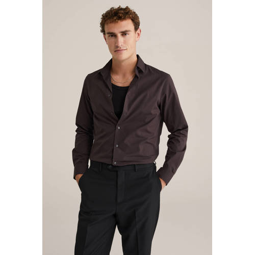 WE Fashion regular zakelijk overhemd donkerbruin afbeelding