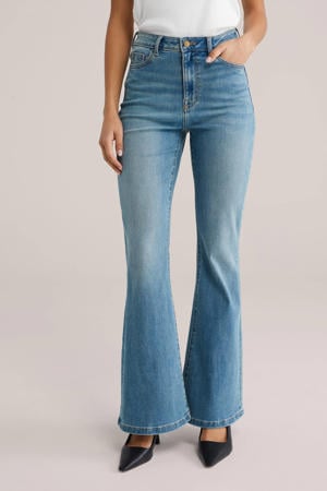high waist flared jeans light blue denim