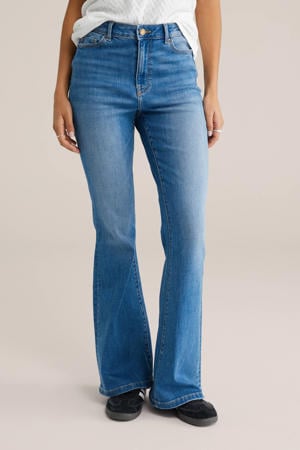 high waist flared jeans medium blue denim